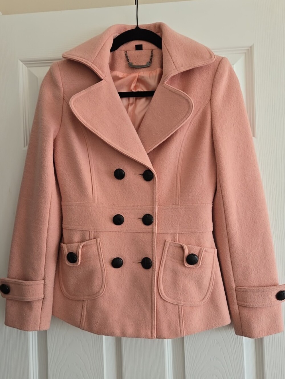 KAI Women's Blush Pink Pea Coat Jacket Poly/ Wool Blend Size Small